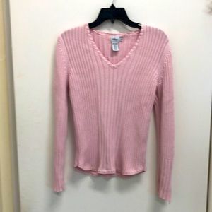 Pink ribbed zipper down sweater